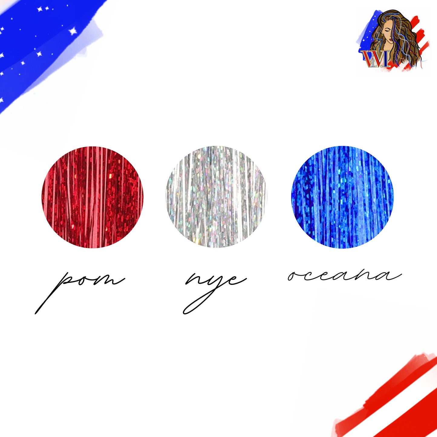 Red White and Blue Clip In Tinsel Hair Barrette Fairy Hair Extensions for Fourth of July American Holidays and USA Team Hair Accessories