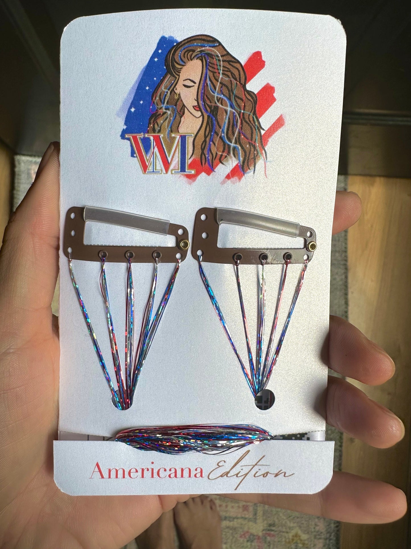 Red White and Blue Clip In Tinsel Hair Barrette Fairy Hair Extensions for Fourth of July American Holidays and USA Team Hair Accessories
