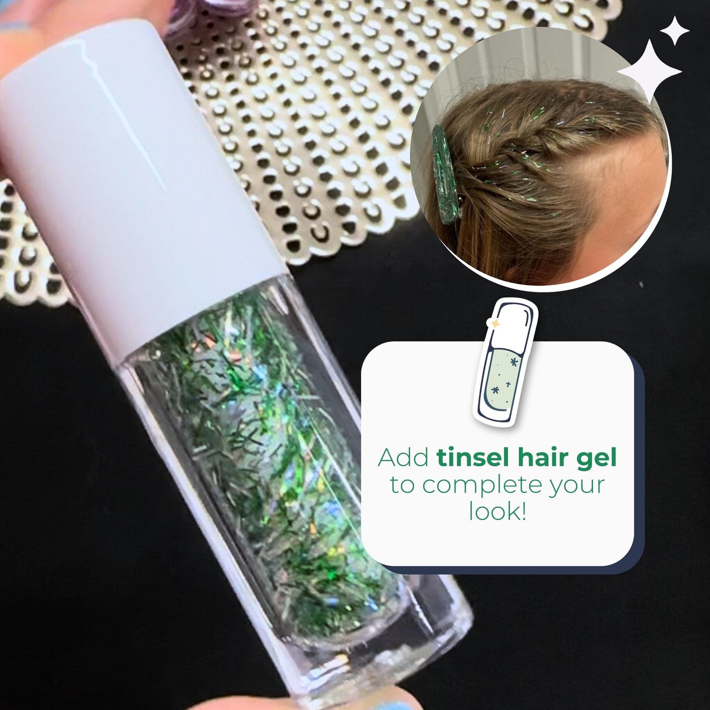 Philadelphia Football Hair Tinsel Clips Reusable Game Day Hair Accessory Kelly Green and Silver Philly Sports Hairy Accessory for Football