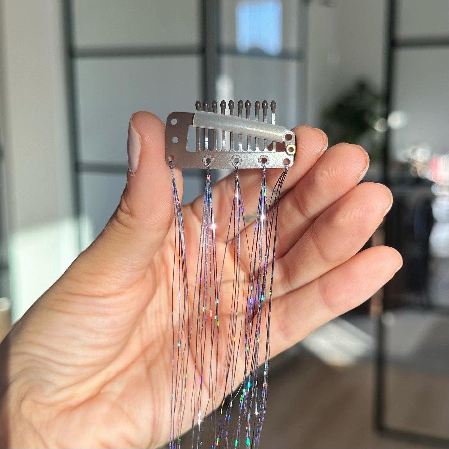 Gray Hair Tinsel Clips Ready to Ship Clip in Fairy Hair Tinsel Extensions Gift for Kids Teens and Adults Giftable Silver Hair Accessory