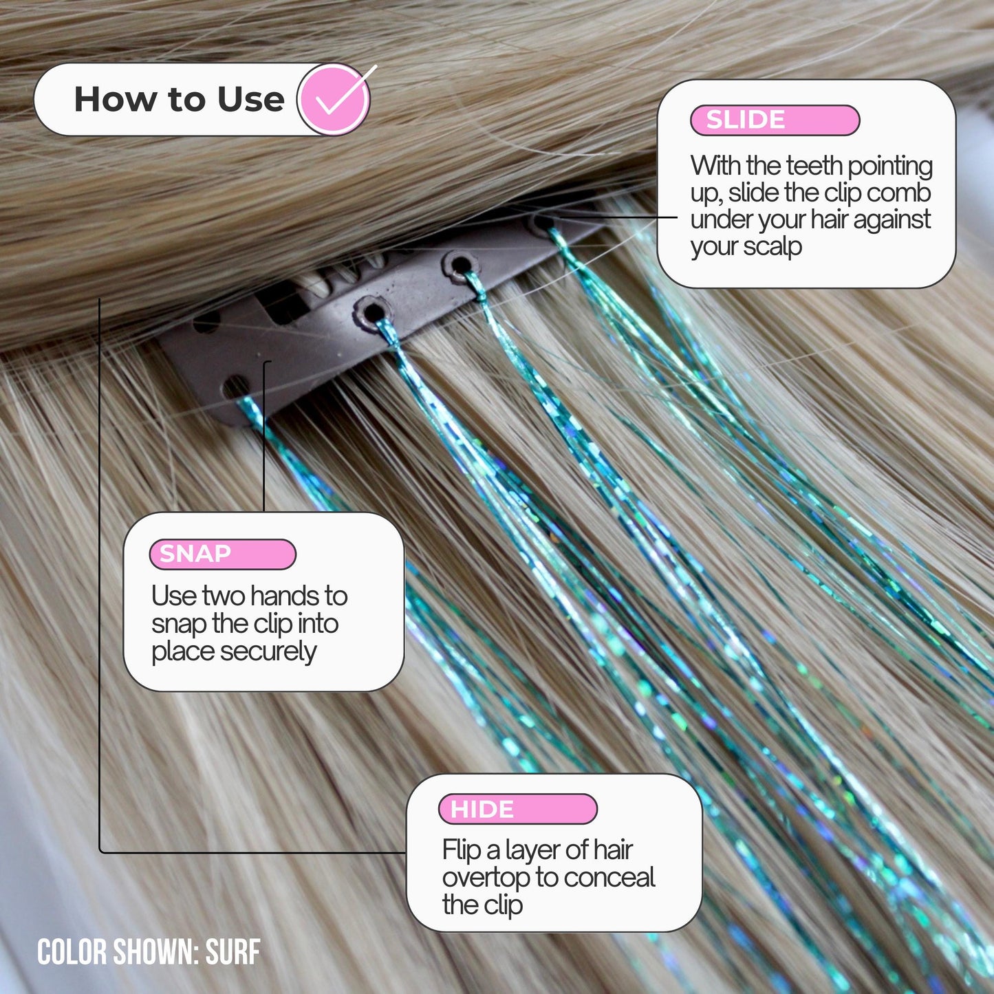 Fairy Theme Clip-In Tinsel Hair Sparkly Rainbow Kids Hair Accessories Perfect for Fairy Birthday Party Favors and Girls Dress-Up Gifts