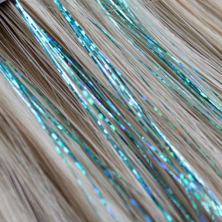 TEAL 48" Hair Tinsel Heat Resistant Fairy Hair Bling Strands Salon Quality Sparkly Hair Jewelry Shimmery DIY Hair Kits and Girls Accessories