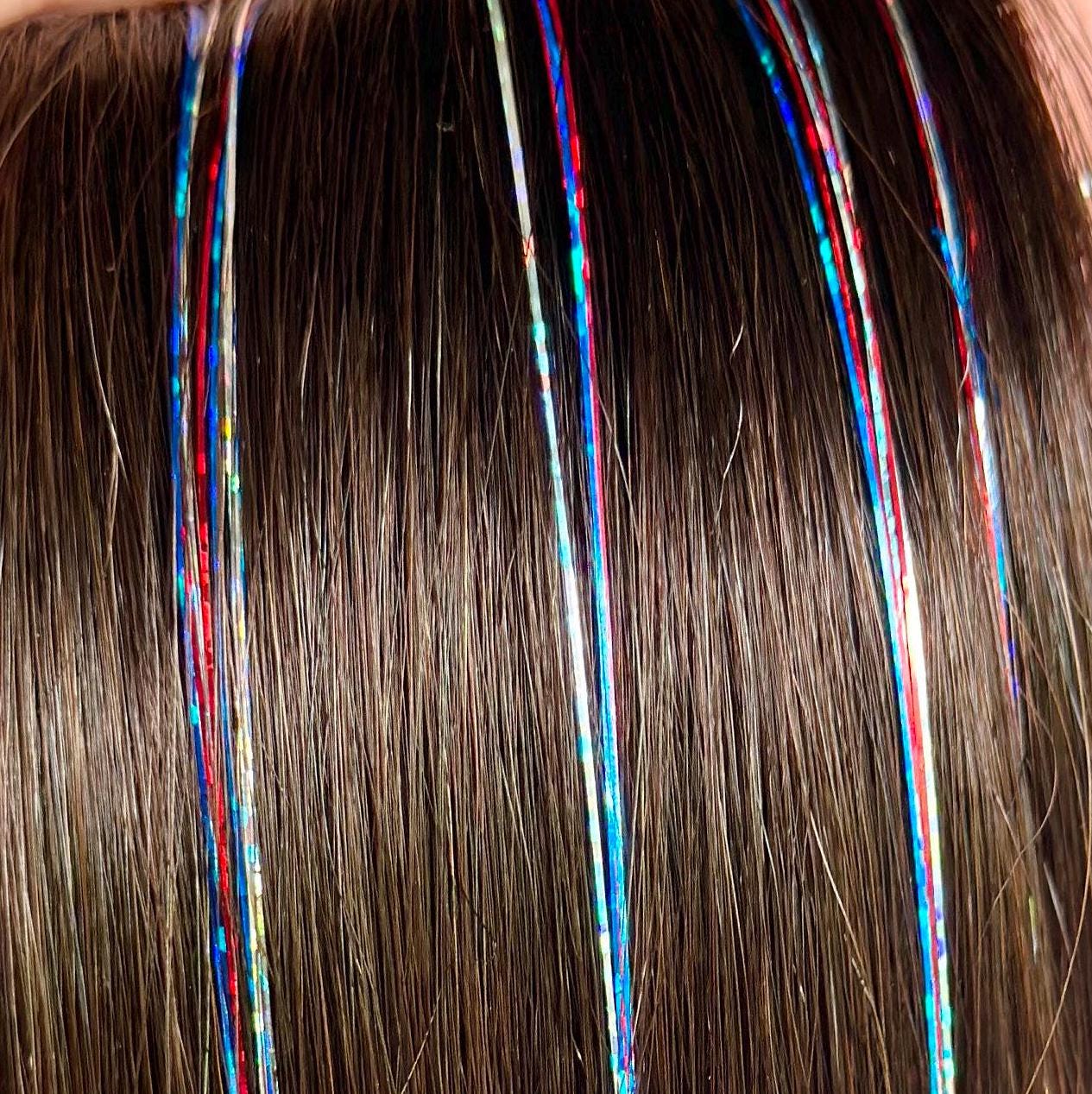 Red White and Blue Clip In Tinsel Hair Barrette Fairy Hair Extensions