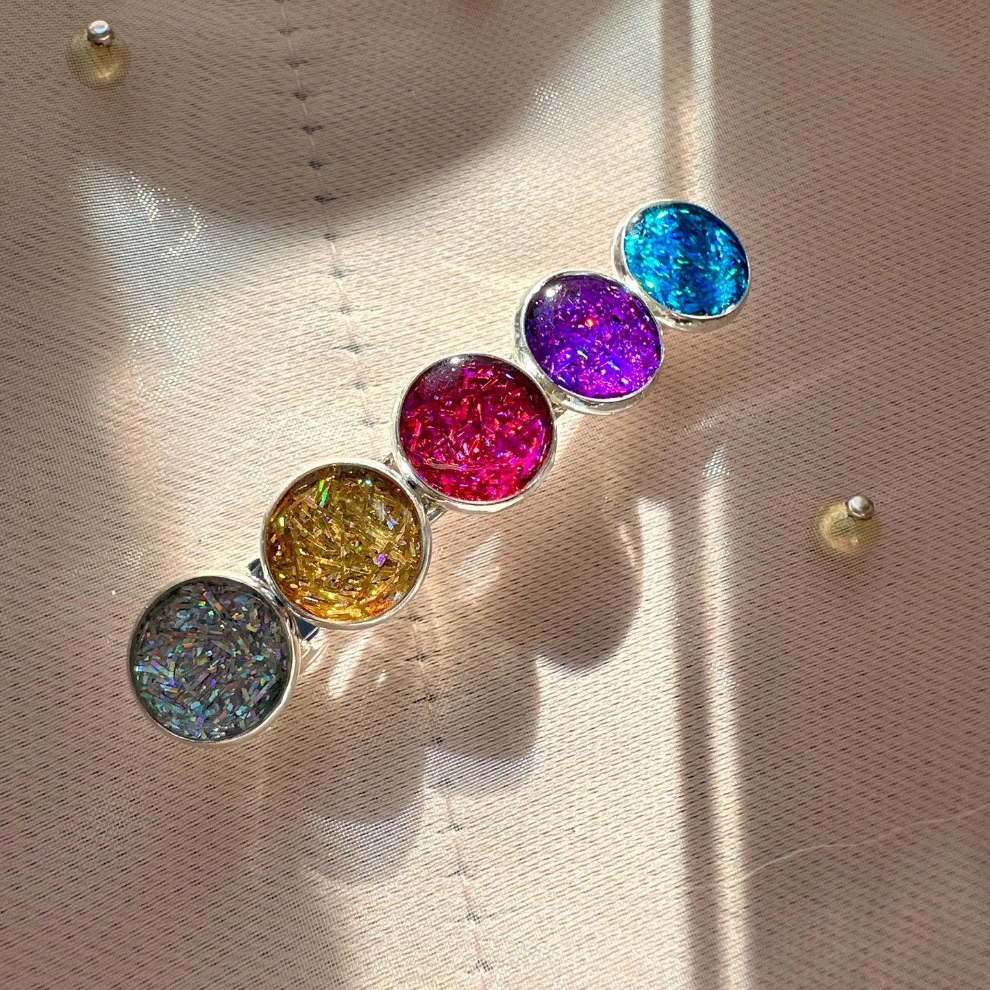 Custom Barrette for Women and Girls Rainbow Hair Clip Gift Idea for Teens Sparkly Handmade Silver Holiday Accessories for Long Hair