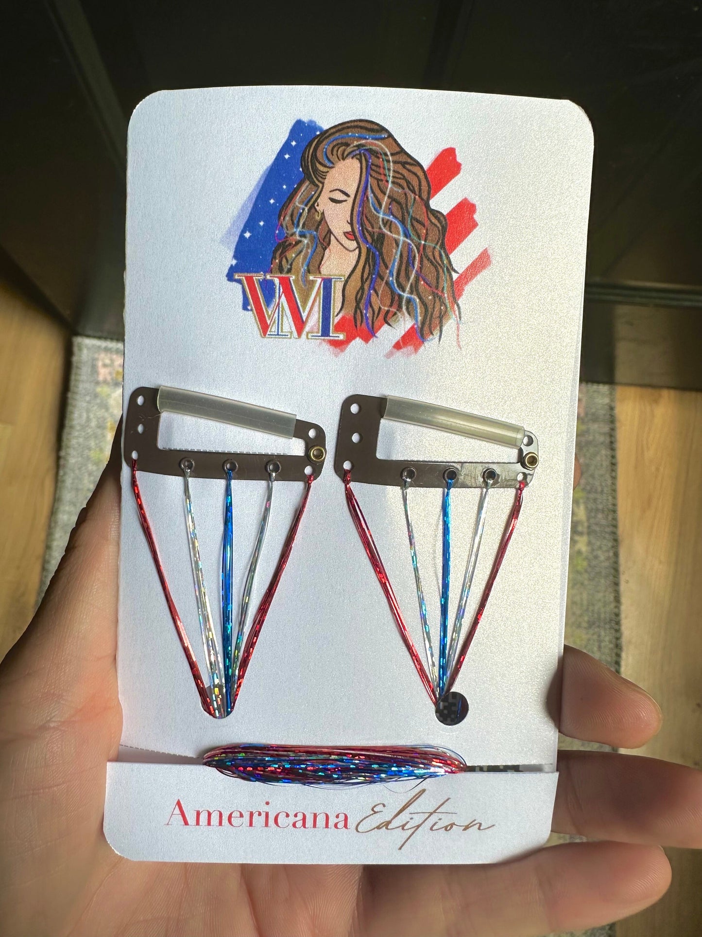 Red White and Blue Clip In Tinsel Hair Barrette Fairy Hair Extensions for Fourth of July American Holidays and USA Team Hair Accessories