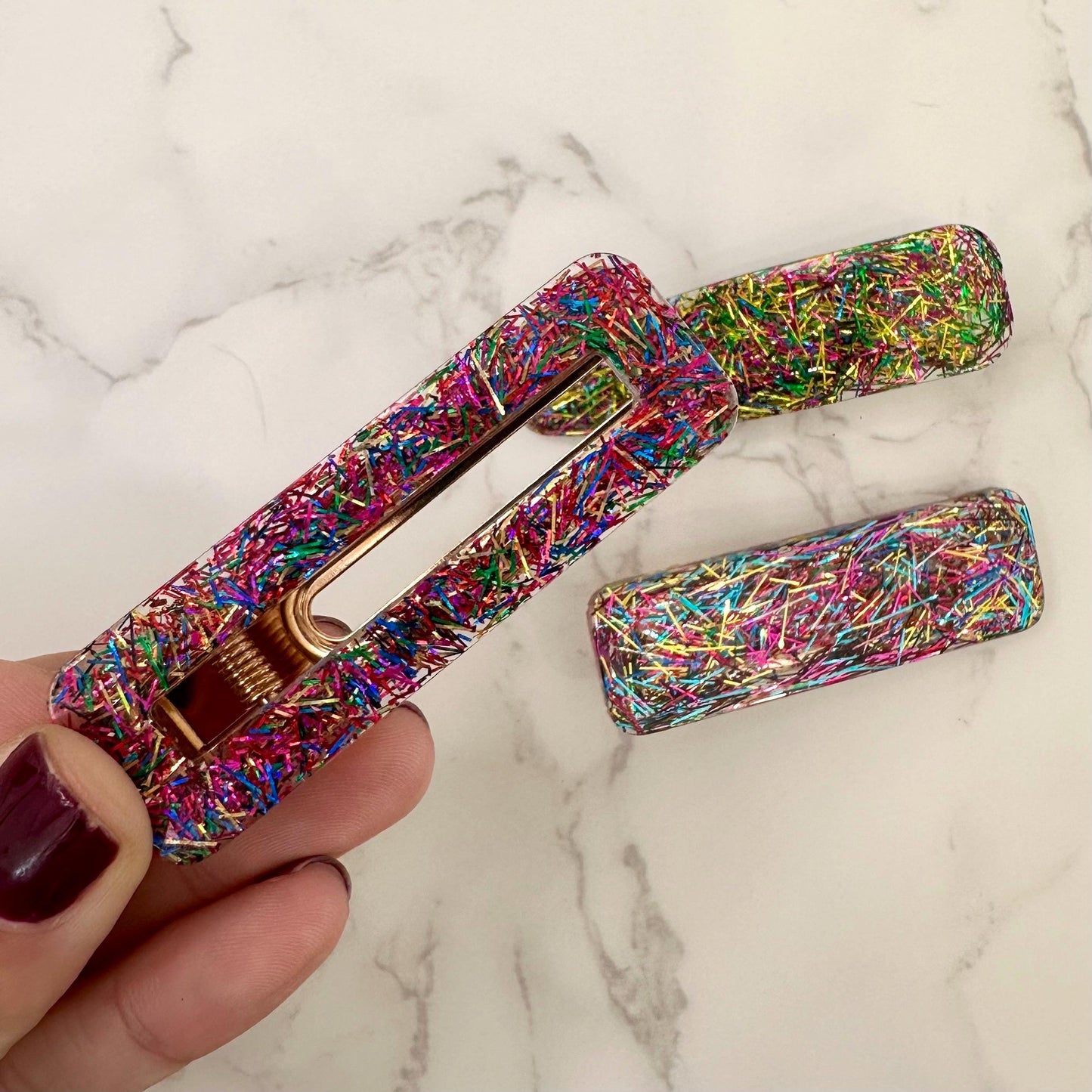 Mystery Resin Tinsel Hair Clip Surprise Alligator Clip Sparkly Rainbow Hair Accessories Gifts for Kids Teens Stocking Stuffers Under 10