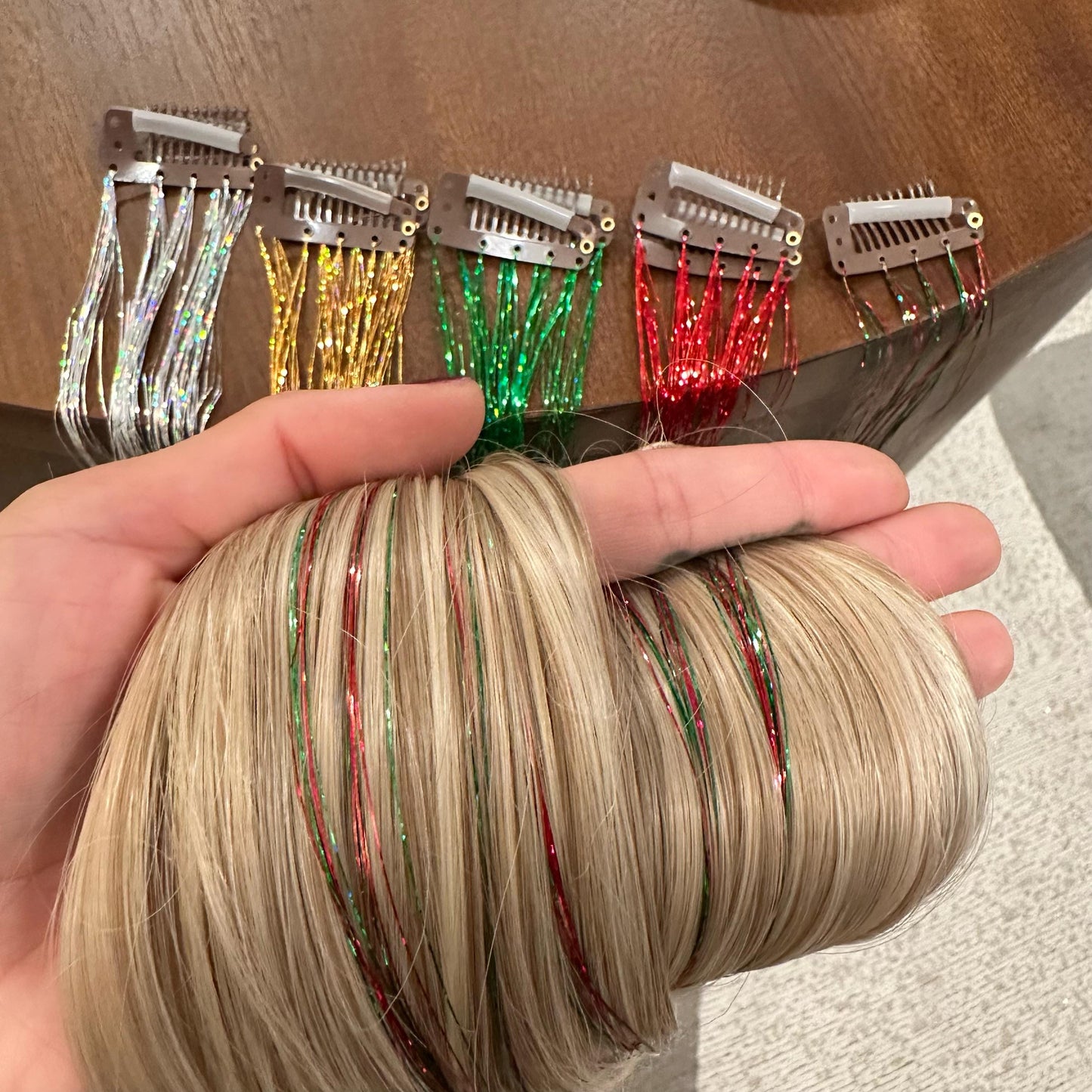 Christmas Hair Tinsel Festive Holiday Party Hair Clips Red Green Accessories for Kids and Teens Sparkly Fairy Hair Accessory Gifts under 20
