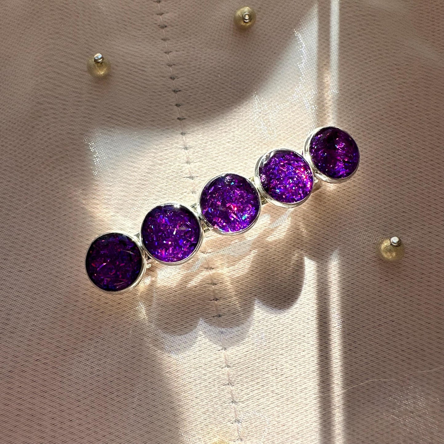 Custom Barrette for Women and Girls Rainbow Hair Clip Gift Idea for Teens Sparkly Handmade Silver Holiday Accessories for Long Hair