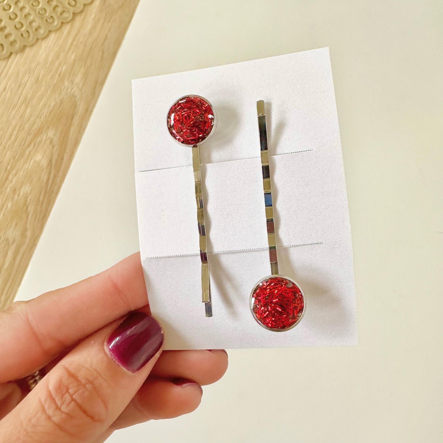 Set of Two Glittery Red Christmas Stocking Stuffer Tinsel Hair Gift Ideas for Girls