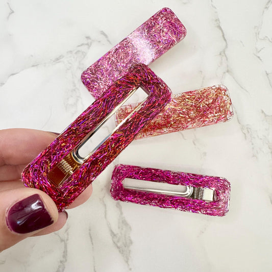 Mystery Resin Tinsel Hair Clip Surprise Alligator Clip Sparkly Rainbow Hair Accessories Gifts for Kids Teens Stocking Stuffers Under 10