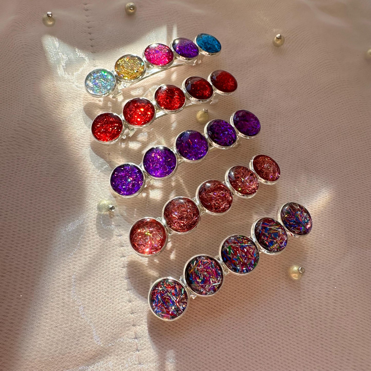 Custom Barrette for Women and Girls Rainbow Hair Clip Gift Idea for Teens Sparkly Handmade Silver Holiday Accessories for Long Hair