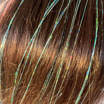 Showgirl Mint Clip In Hair Tinsel Extensions