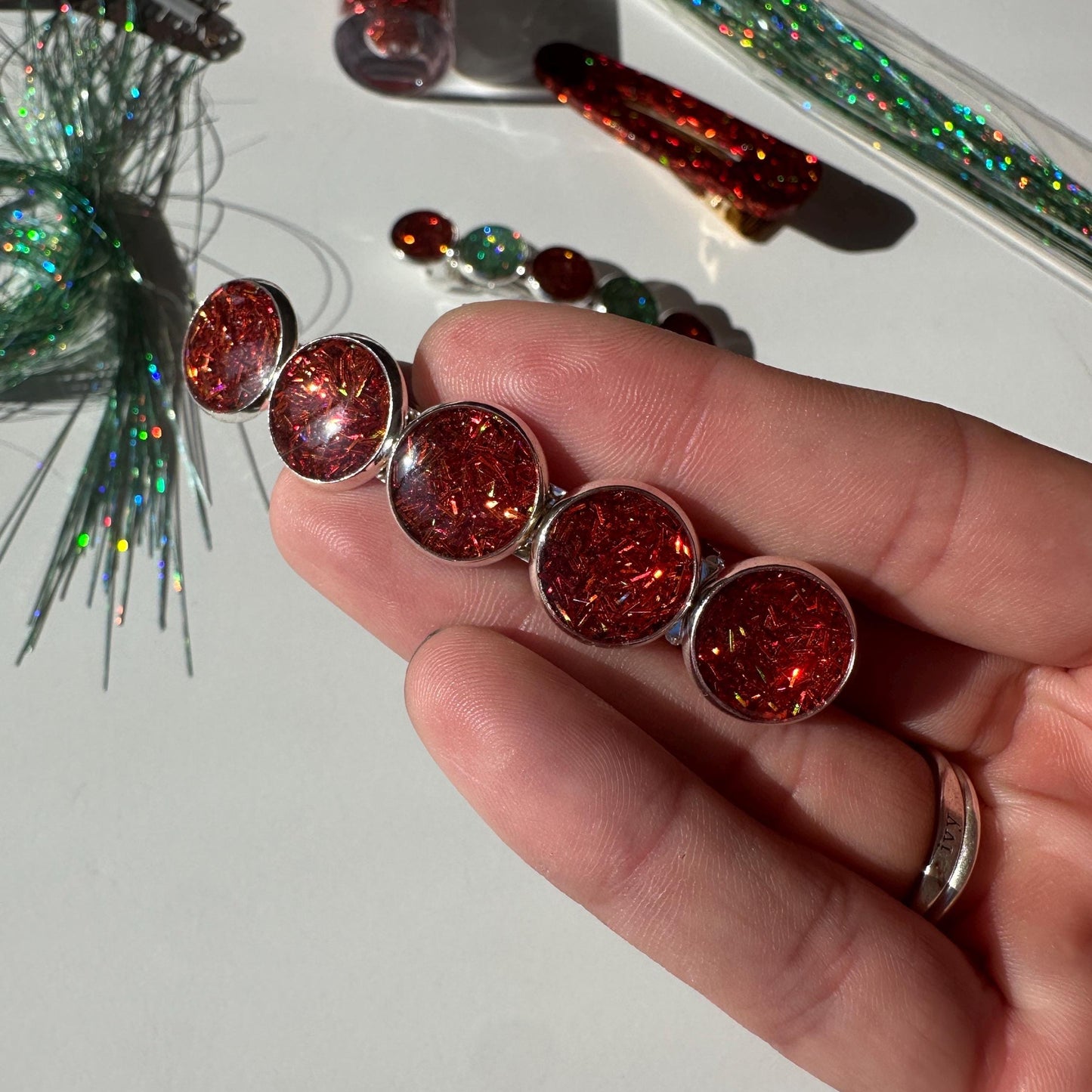 Showgirl Handmade Orange and Mint Resin Barrette