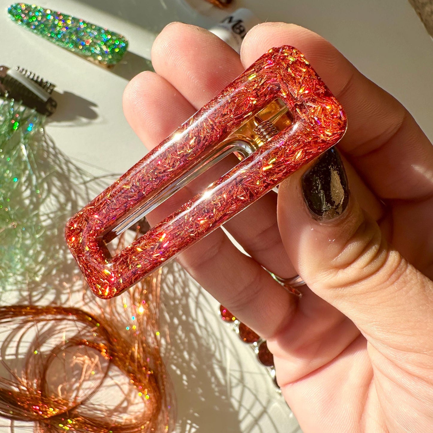 Showgirl Sparkly Resin Alligator Hair Clips